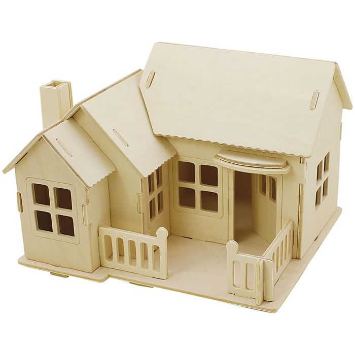 3D Wooden Construction Kit, House with terrace, size 19x17,5x15, 1 pc