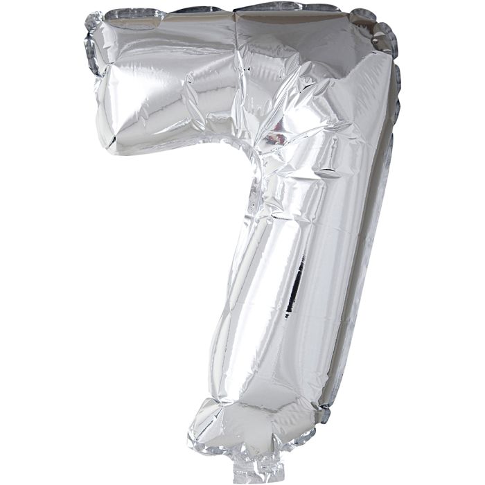 Foil Balloon, 7, H: 41 cm, silver, 1 pc