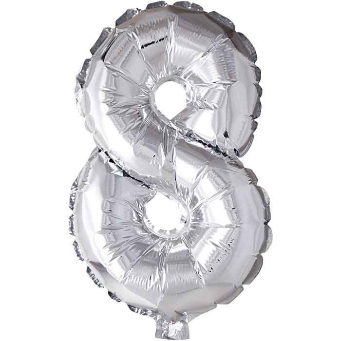 Foil Balloon, 8, H: 41 cm, silver, 1 pc
