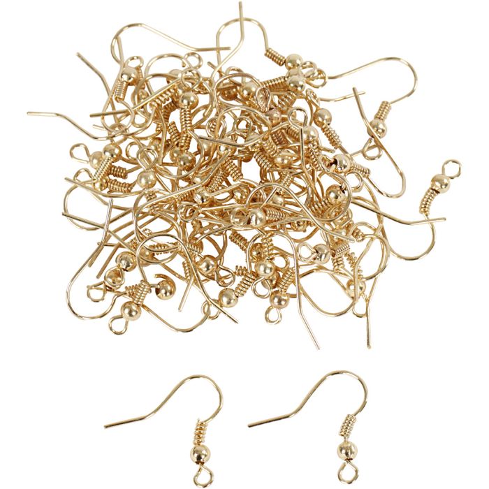 Earring Hooks, L: 18 mm, gold coloured, 100 pc/ 1 pack