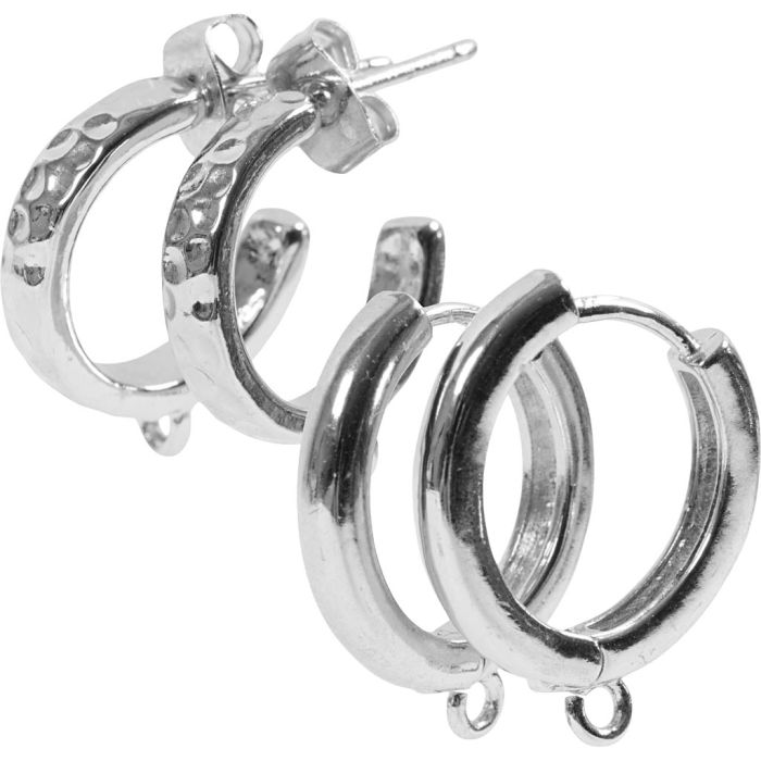 Eye Hoop Earrings, dia. 15 mm, thickness 3 mm, silver-plated, 2x2 pair/ 1 pack