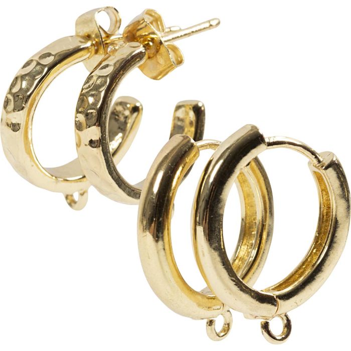Eye Hoop Earrings, dia. 15 mm, thickness 3 mm, gold-plated, 2x2 pairs/ 1 pack