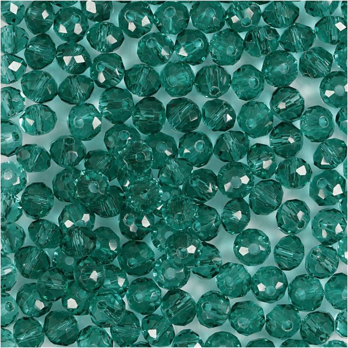 Faceted Beads, dia. 4 mm, hole size 1 mm, green, 45 pc/ 1 pack
