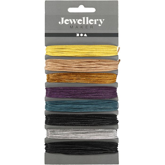 Cotton Cord, thickness 1 mm, waxed, assorted colours, 8x5 m/ 1 pack