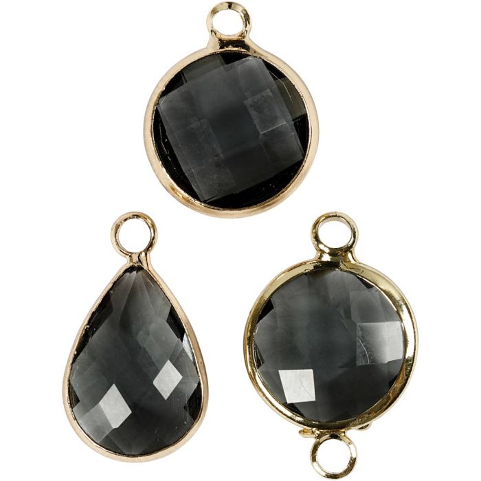 Jewellery Pendant, H: 15-20 mm, hole size 2 mm, grey, 6 pc/ 1 pack