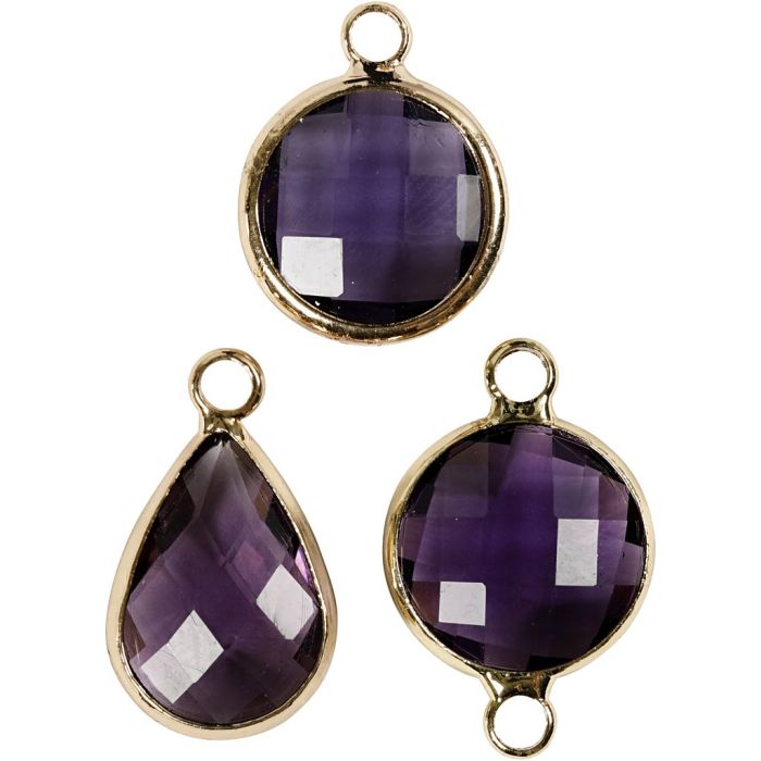 Jewellery Pendant, H: 15-20 mm, hole size 2 mm, purple, 6 pc/ 1 pack