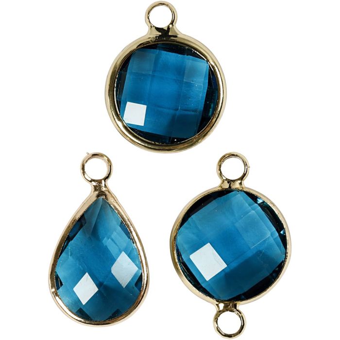 Jewellery Pendant, H: 15-20 mm, hole size 2 mm, turquoise, 6 pc/ 1 pack