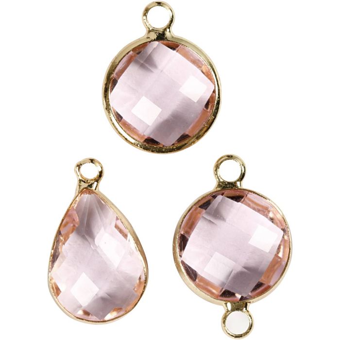 Jewellery Pendant, H: 15-20 mm, hole size 2 mm, light rose, 6 pc/ 1 pack