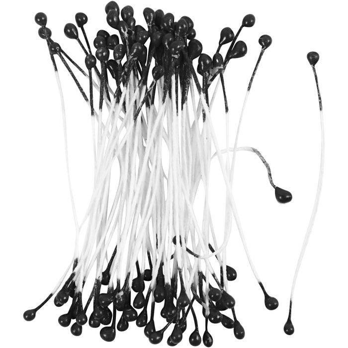 Flower Stamens, L: 6,4 cm, dia. 2 mm, black, 100 pc/ 1 pack