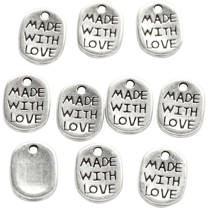 Jewellery Pendant, L: 12 mm, W: 8 mm, hole size 1 mm, silver-plated, 10 pc/ 1 pack