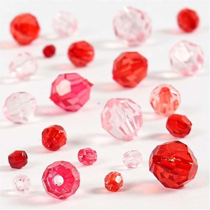 Facet Beads, size 4-12 mm, hole size 1-2,5 mm, ca. 170 pc, red harmony, 45 g/ 1 pack