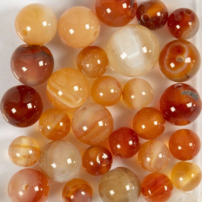 Agate stone beads, dia. 6+8+10 mm, hole size 0,9-1 mm, light brown, 28 pc/ 1 pack
