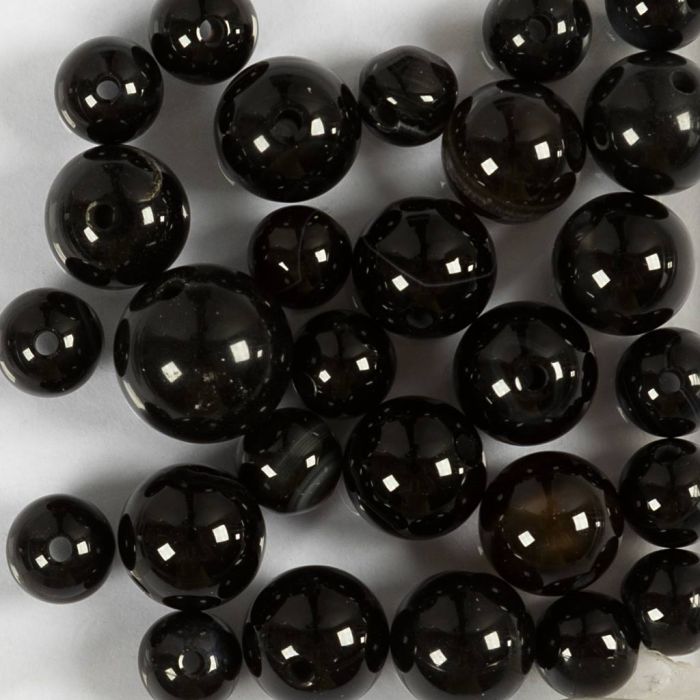 Agate stone beads, dia. 6+8+10 mm, hole size 0,9-1 mm, black, 28 pc/ 1 pack