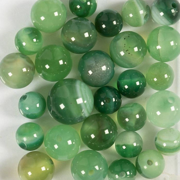 Agate stone beads, dia. 13+15 mm, hole size 0,9-1 mm, clear green, 28 pc/ 1 pack