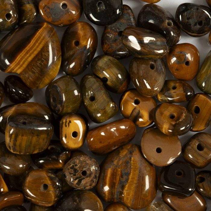 Crystal beads, Tiger's eye, dia. 7-12 mm, hole size 1 mm, brown, 63 pc/ 1 pack