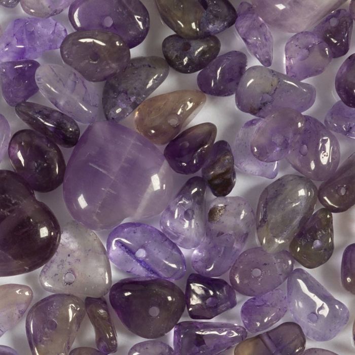 Crystal beads, Amethyst, dia. 7-12 mm, hole size 1 mm, purple, 63 pc/ 1 pack