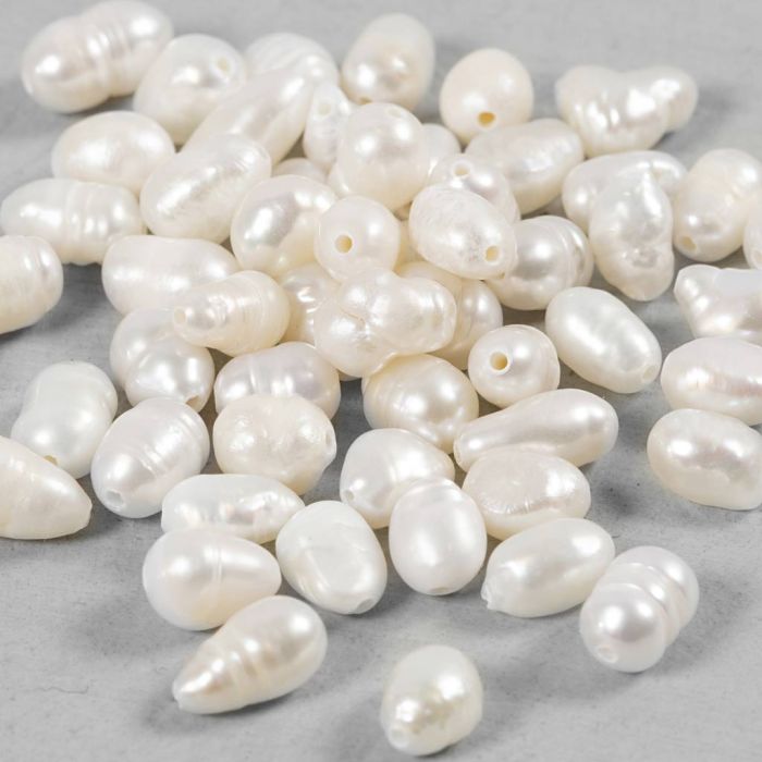 Freshwater Pearls, dia. 4-6 mm, hole size 1 mm, Perforated lengthwise, mother-of-pearl, 55 pc/ 1 pack