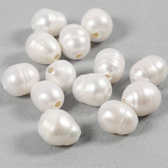 Freshwater Pearls, dia. 9-11 mm, hole size 2 mm, Perforated lengthwise, mother-of-pearl, 13 pc/ 1 pack