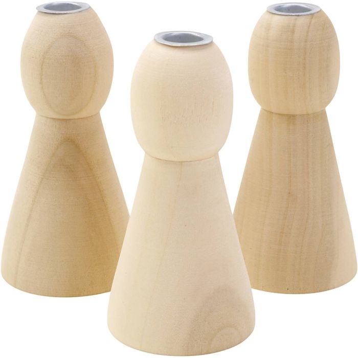 Conical wooden candle holders, H: 9,5 cm, 10 pc/ 1 pack
