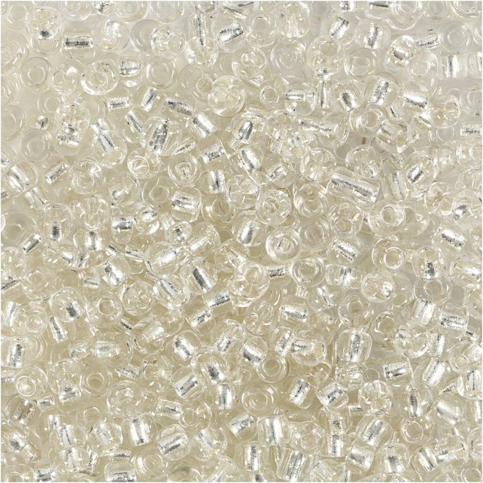 Rocaille seed beads, dia. 3 mm, size 8/0, hole size 0,6-1,0 mm, silver, 25 g/ 1 pack