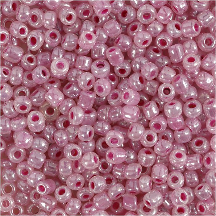 Rocaille seed beads, dia. 3 mm, size 8/0, hole size 0,6-1,0 mm, pink, 25 g/ 1 pack
