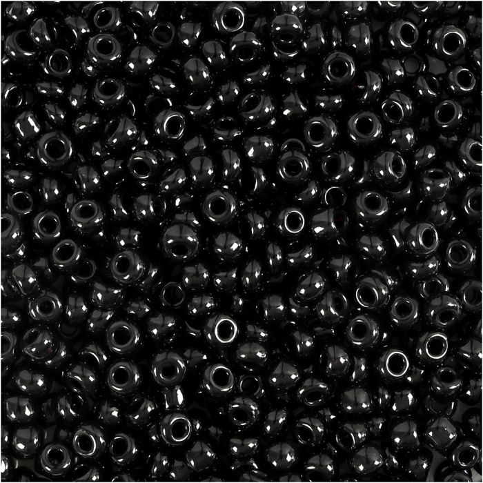 Rocaille seed beads, dia. 3 mm, size 8/0, hole size 0,6-1,0 mm, black, 25 g/ 1 pack