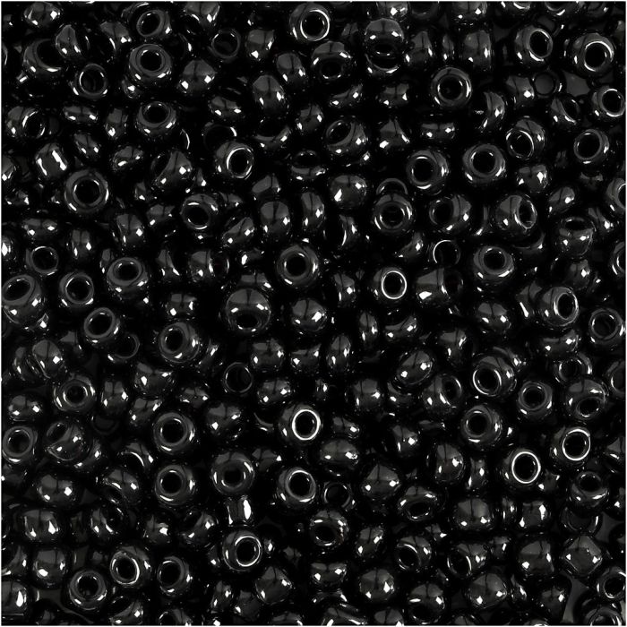 Rocaille seed beads, dia. 3 mm, size 8/0, hole size 0,6-1,0 mm, black, 500 g/ 1 pack