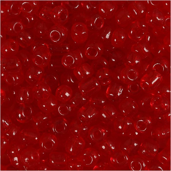 Rocaille seed beads, dia. 4 mm, size 6/0, hole size 0,9-1,2 mm, clear red, 25 g/ 1 pack