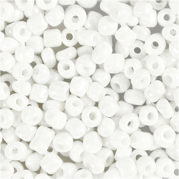 Rocaille seed beads, dia. 4 mm, size 6/0, hole size 0,9-1,2 mm, white - mother-of-pearl, 25 g/ 1 pack