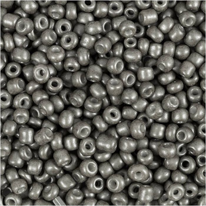 Rocaille seed beads, dia. 3 mm, size 8/0, hole size 0,6-1,0 mm, grey, 25 g/ 1 pack