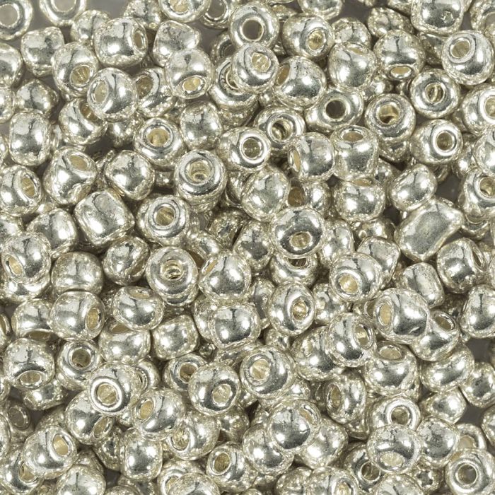 Rocaille seed beads, no. 6/0, dia. 4 mm, hole size 0,9-1,2 mm, silver, 25 g/ 1 pack