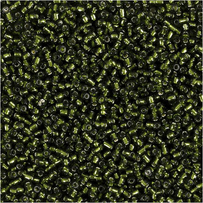 Rocaille seed beads, dia. 1,7 mm, size 15/0, hole size 0,5-0,8 mm, grass green, 25 g/ 1 pack