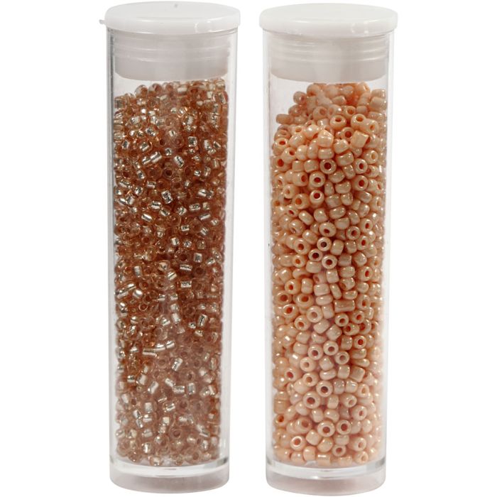 Rocaille seed beads, dia. 1,7 mm, size 15/0, hole size 0,5-0,8 mm, peach, light peach, 2x7 g/ 1 pack