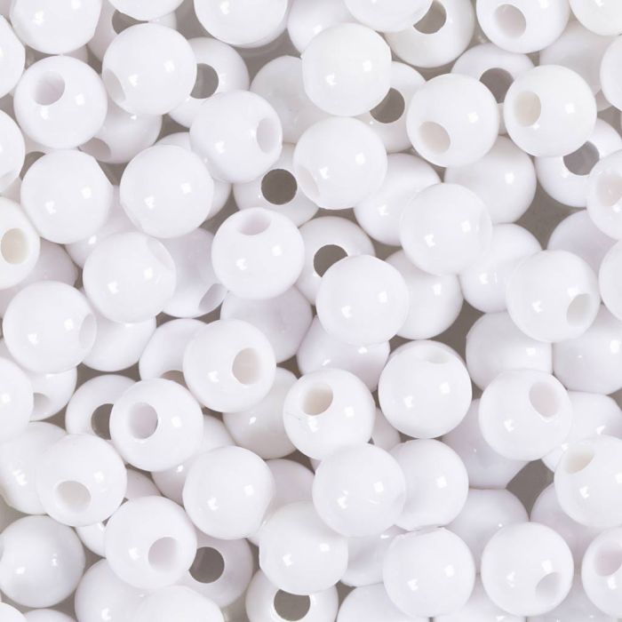 Plastic Beads, dia. 6 mm, hole size 1,5 mm, white, 300 g/ 1 pack