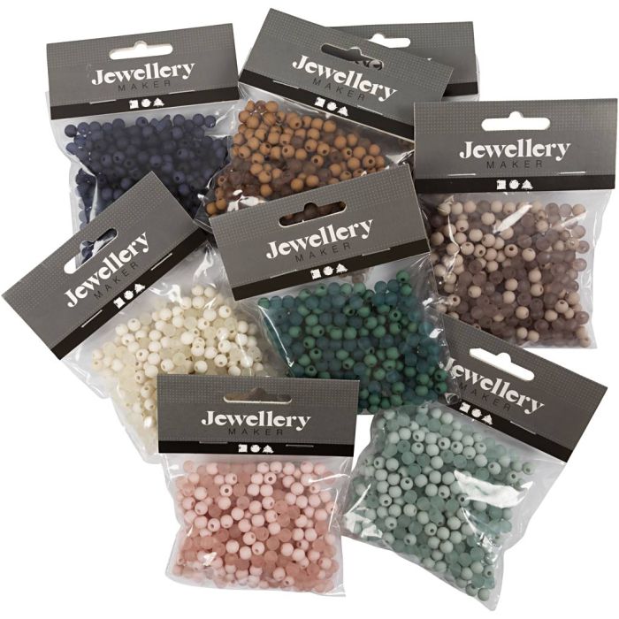 Plastic Beads, dia. 6 mm, hole size 1,5 mm, Content may vary , ca. 10x150 pc, assorted colours, 8x40 g/ 1 pack