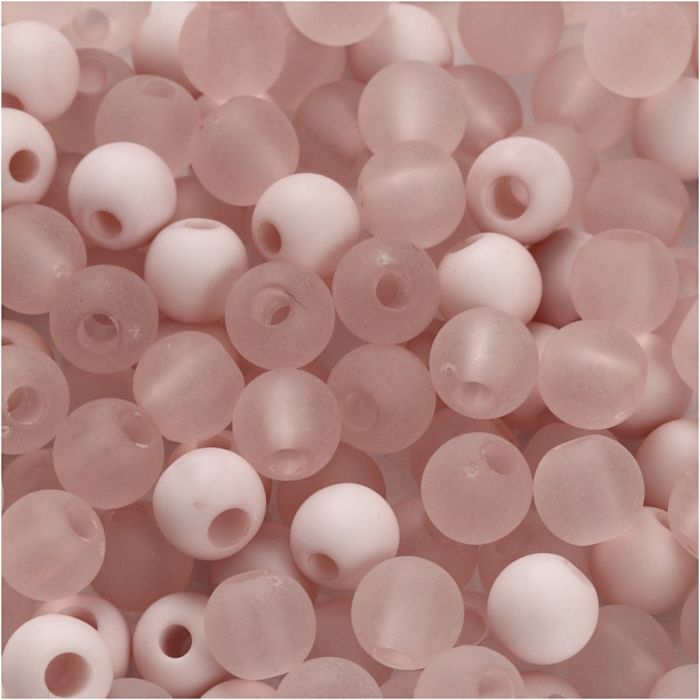 Plastic Beads, dia. 6 mm, hole size 2 mm, ca. 150 pc, rose, 40 g/ 1 pack