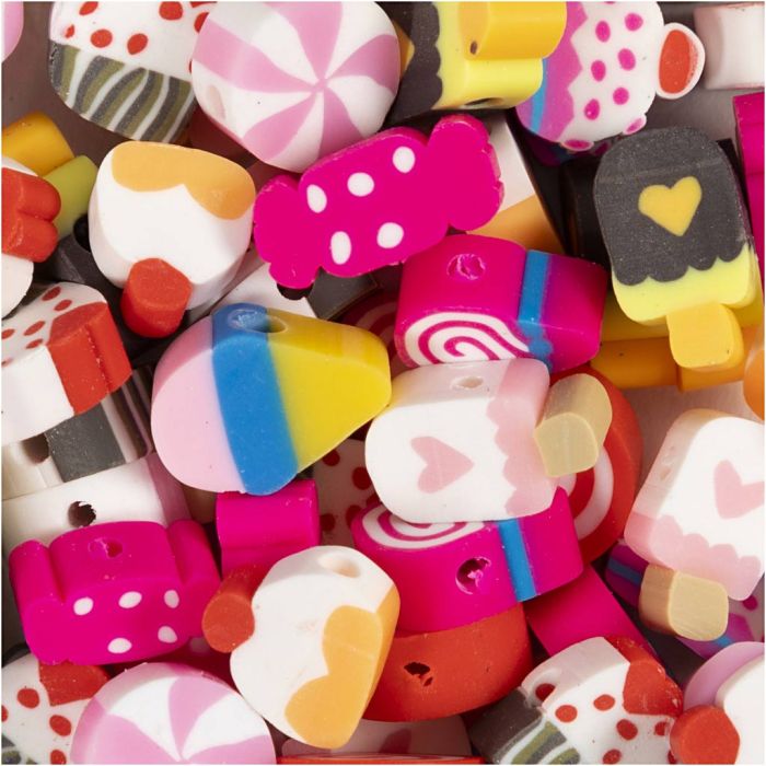 Figure Beads, Candy, cakes and ice cream, dia. 10 mm, hole size 1,5 mm, 60 pc/ 1 pack