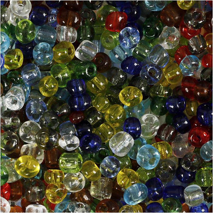 Rocaille seed beads, dia. 4 mm, size 6/0, hole size 0,9-1,2 mm, gloss transparent, 1000 g/ 1 pack