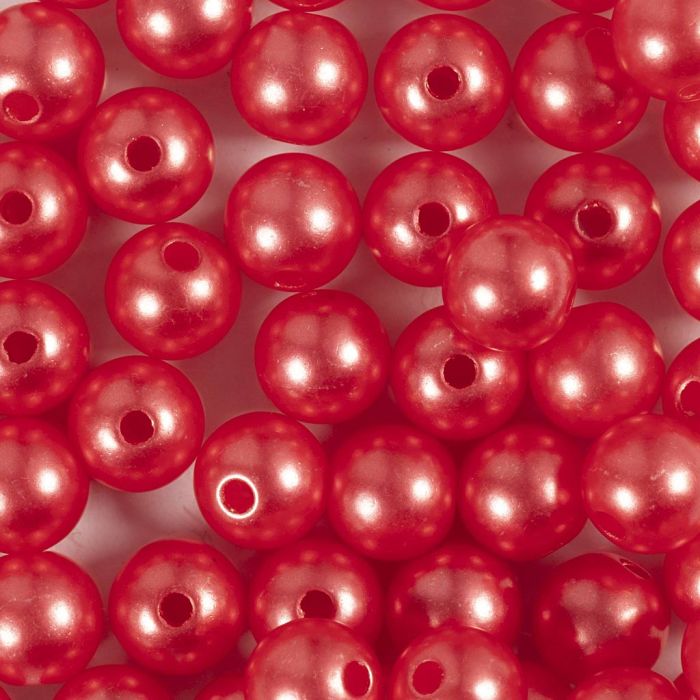 Wax Beads, dia. 8 mm, hole size 1 mm, red, 50 pc, 20 g/ 1 pack