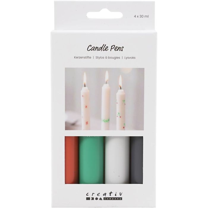 Candle pens, black, green, light grey, red, 4x30 ml/ 1 pack