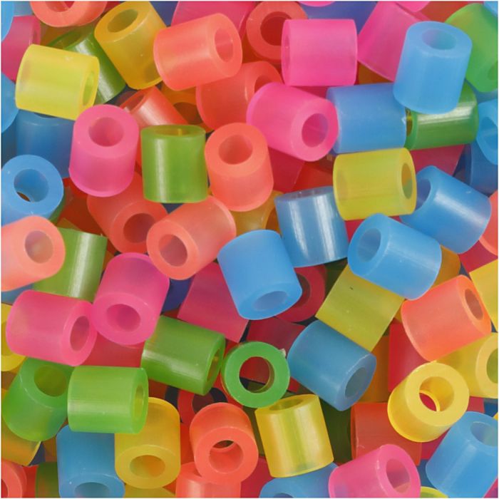Fuse Beads, size 5x5 mm, hole size 2,5 mm, medium, neon colours, 1100 pc/ 1 pack
