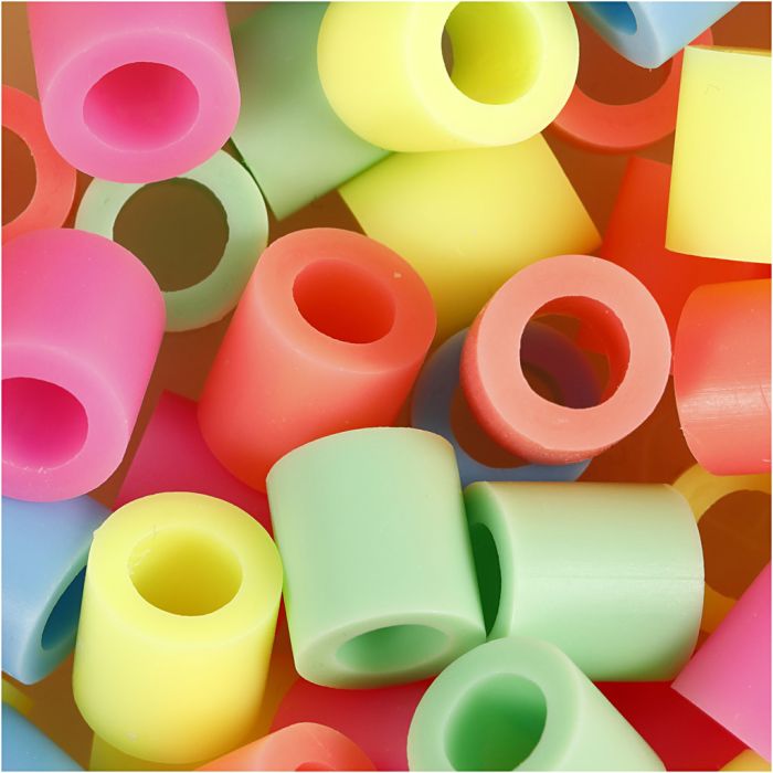 Fuse Beads, size 10x10 mm, hole size 5,5 mm, JUMBO, pastel colours, 3200 asstd./ 1 pack