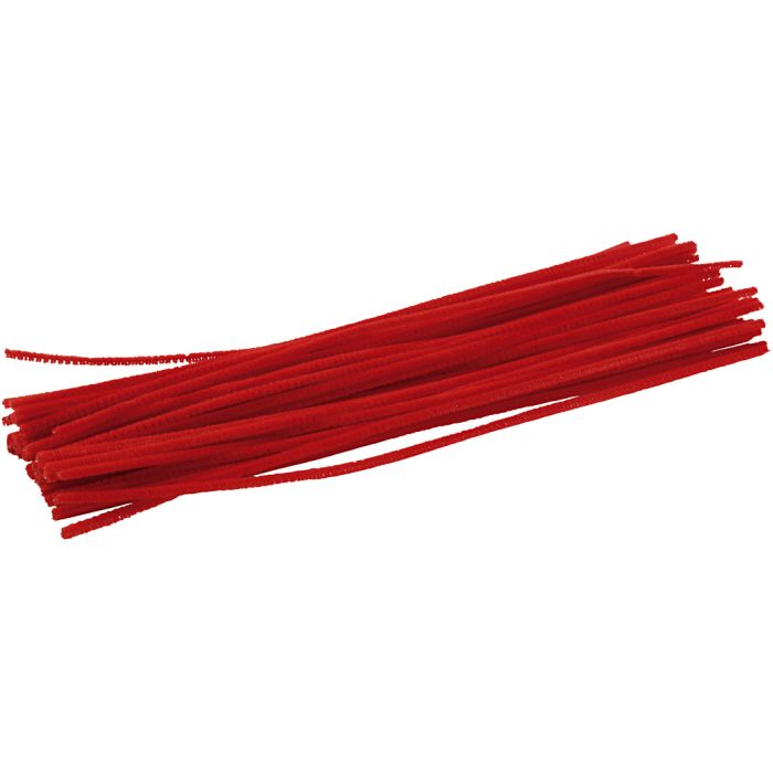 Chenille, L: 30 cm, thickness 4 mm, red, 50 pc/ 1 pack