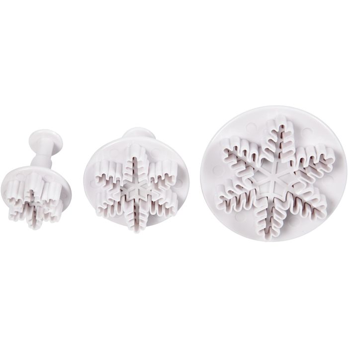 Embossing Cookie Cutters, snowflake, dia. 3,2+4,8+6,5 cm, white, 3 pc/ 1 pack