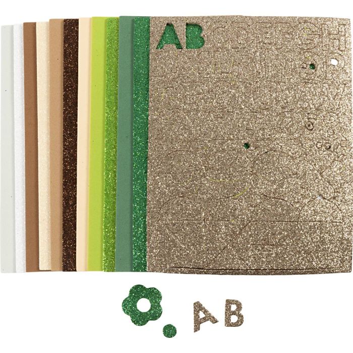 Foam Sheets, size 14x25 cm, thickness 2 mm, nature colours, 12 sheet/ 1 pack