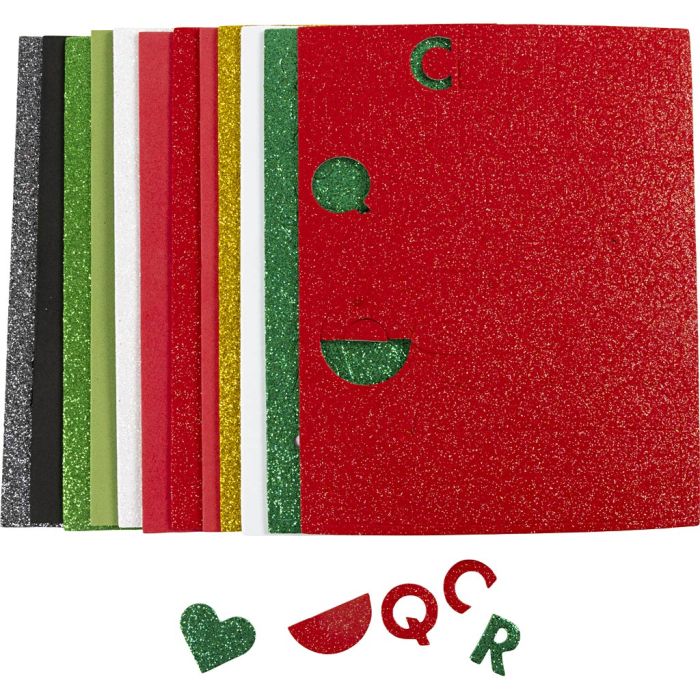 Foam Sheets, size 14x25 cm, thickness 2 mm, christmas colours, 12 sheet/ 1 pack