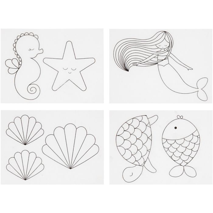 Shrink plastic sheets with motifs, mermaid, sheet 10,5x14,5 cm, thickness 0,3 mm, matt transparent, 4 sheet/ 1 pack