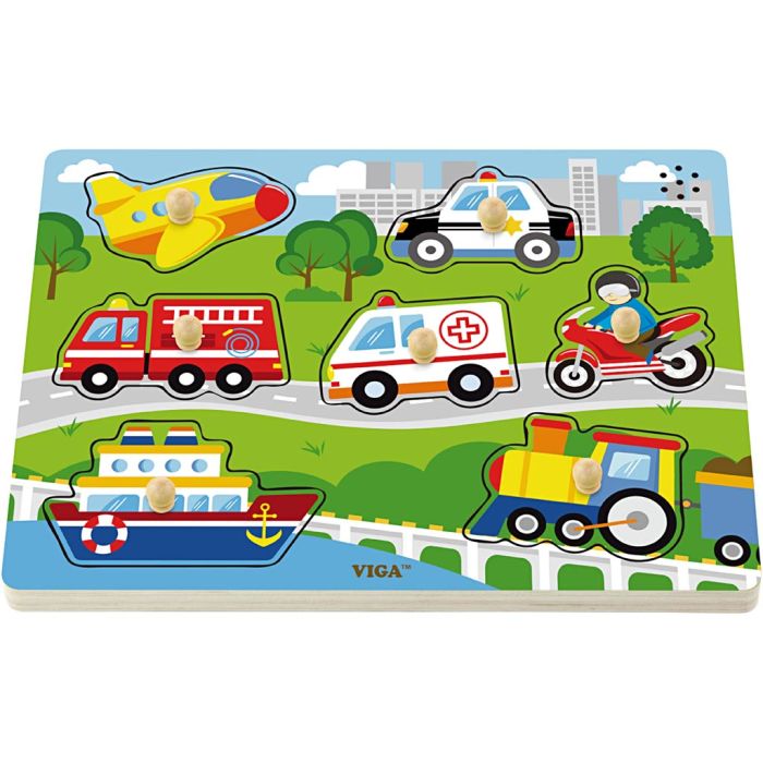 VIGA Wooden Jigsaw Puzzle with Sounds, Transport, size 33x22,5x3 cm, 1 pc
