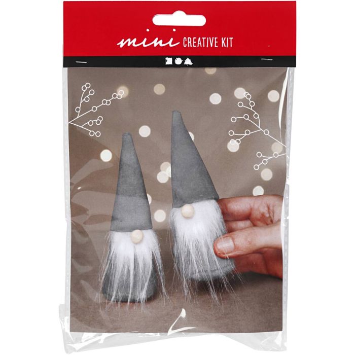 Mini Craft Kit Sewing, Scandinavian Santa gnomes, H: 12 cm, grey, 1 pack