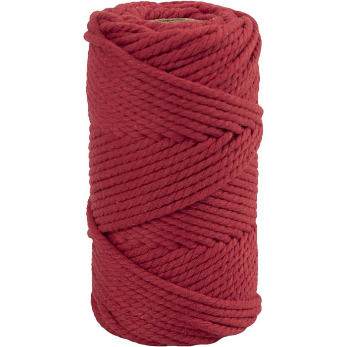 Macramé cord, L: 55 m, dia. 4 mm, red, 330 g/ 1 roll